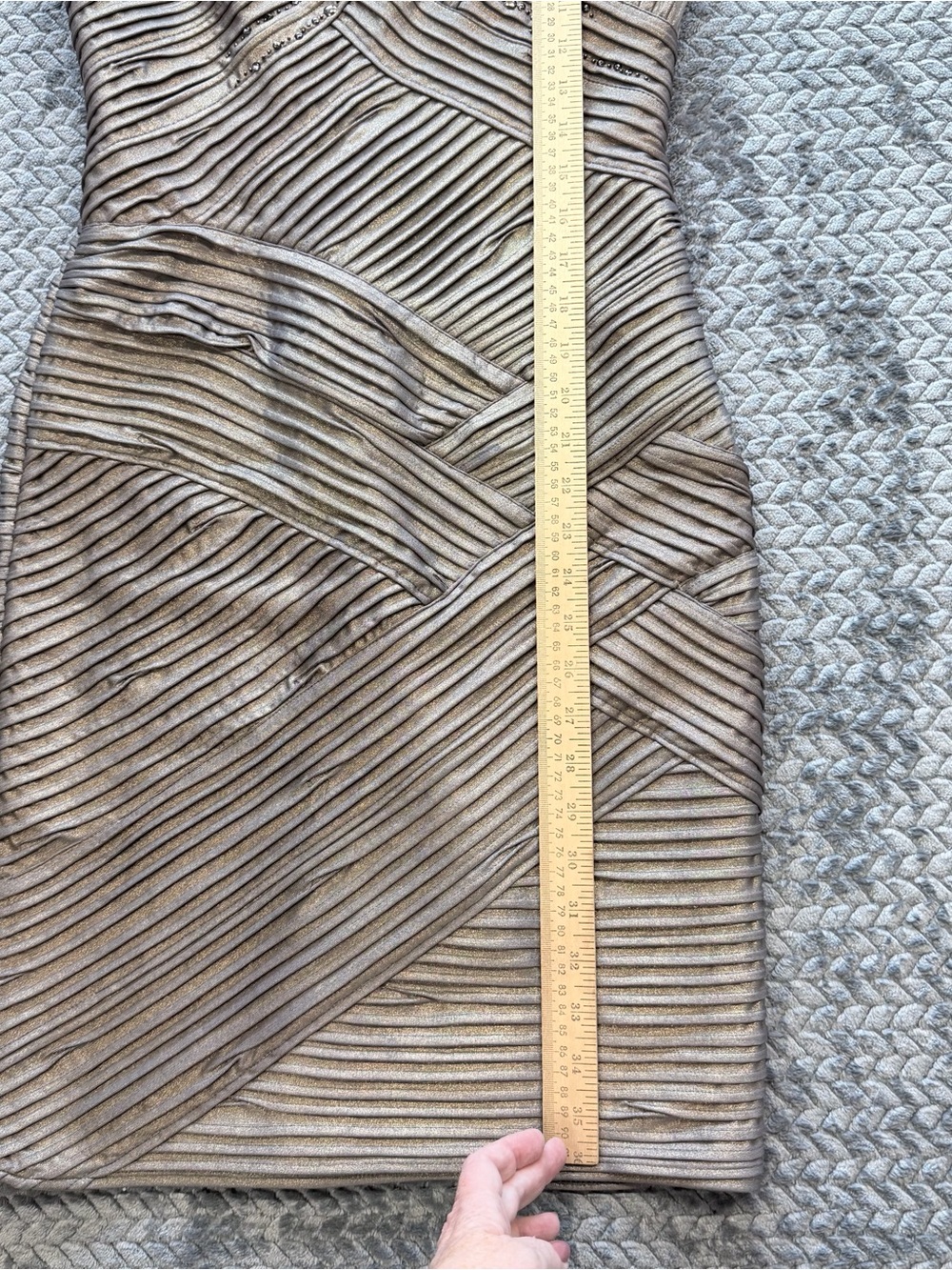 Tadashi Shoji Metallic Bronze Pintuck Bandage Dress with Embellishments Size Sma - Picture 14 of 15
